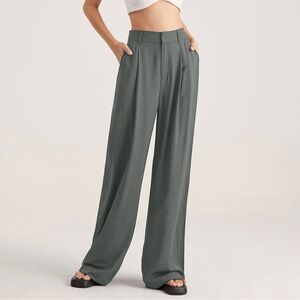 Oversized High Waisted Pleat Front Trousers - Grey, M